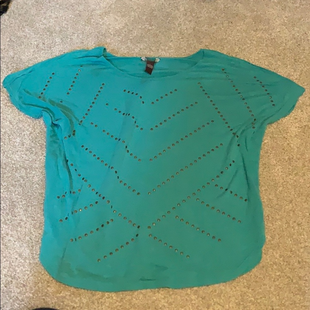 Dolman style top with brass studding. Size L.